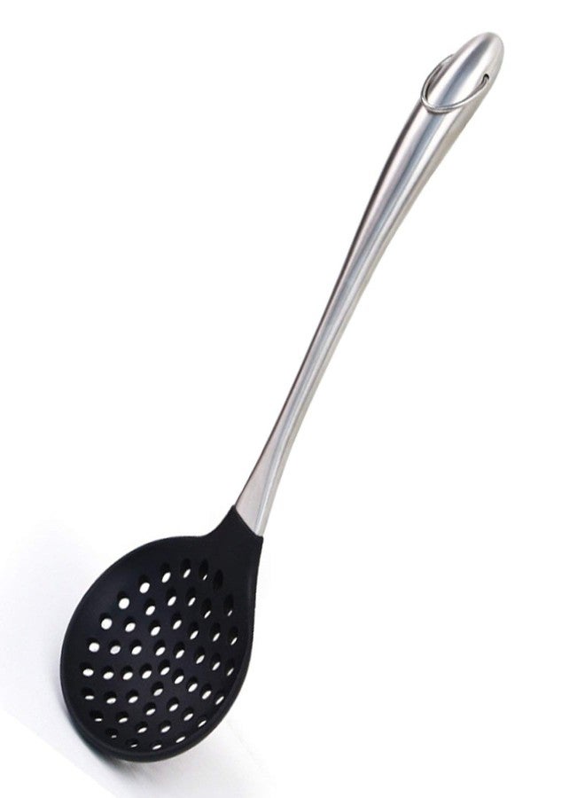 Baskety Premium Silicone Kitchen Utensil Silicone Slotted Skimmer Strainer Spoon with 18/0 Stainless Steel Stay Cool Handle (Black) - Image 1